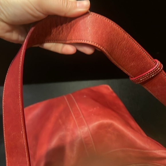 XL Vintage Coach Red Duffle Feed Sac Travel Weekender  Vintage Red Leather COACH Duffel Sac Messenger Style Bag